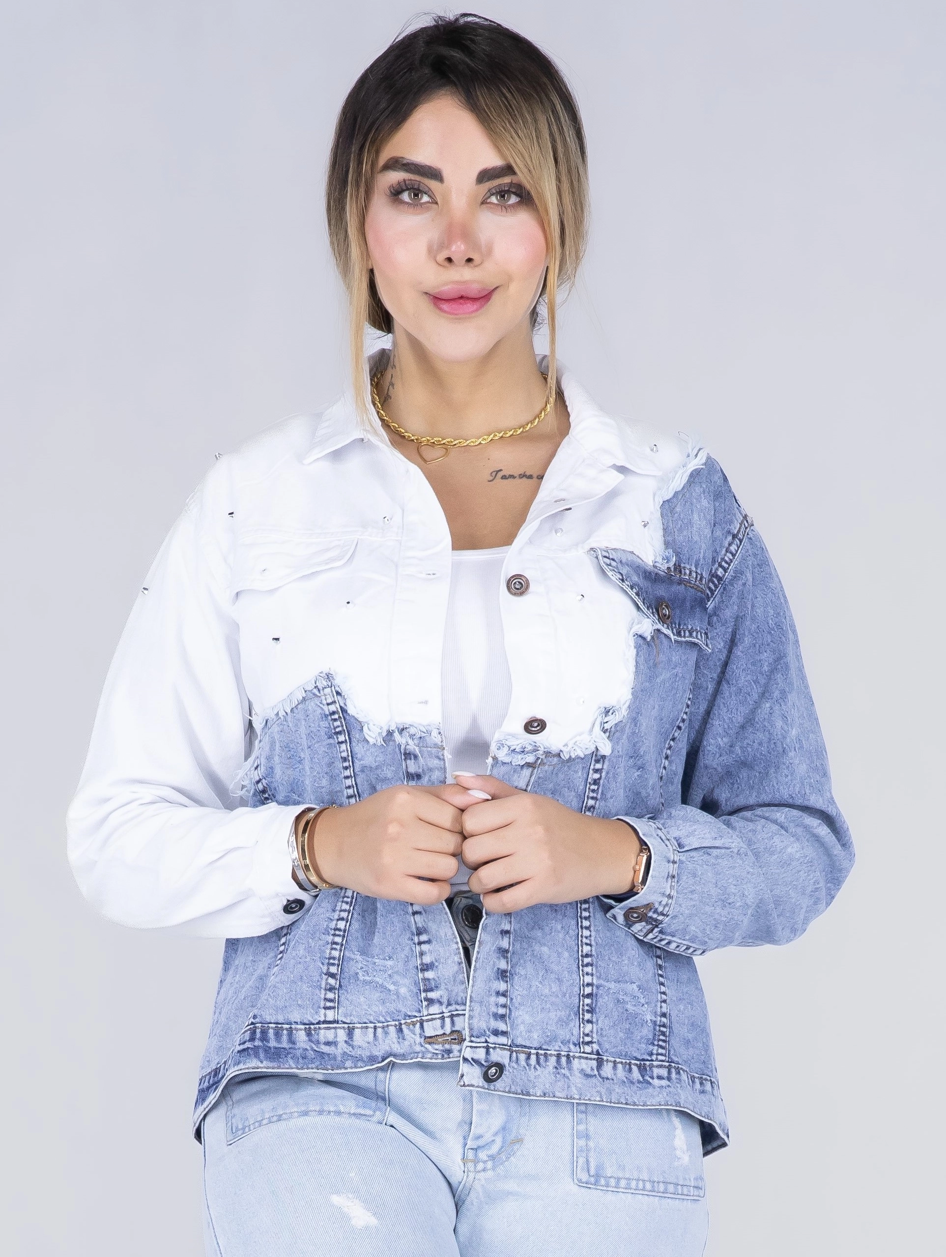 کت جین دخترانه و پسرانه دو رنگ ترک برند bershka