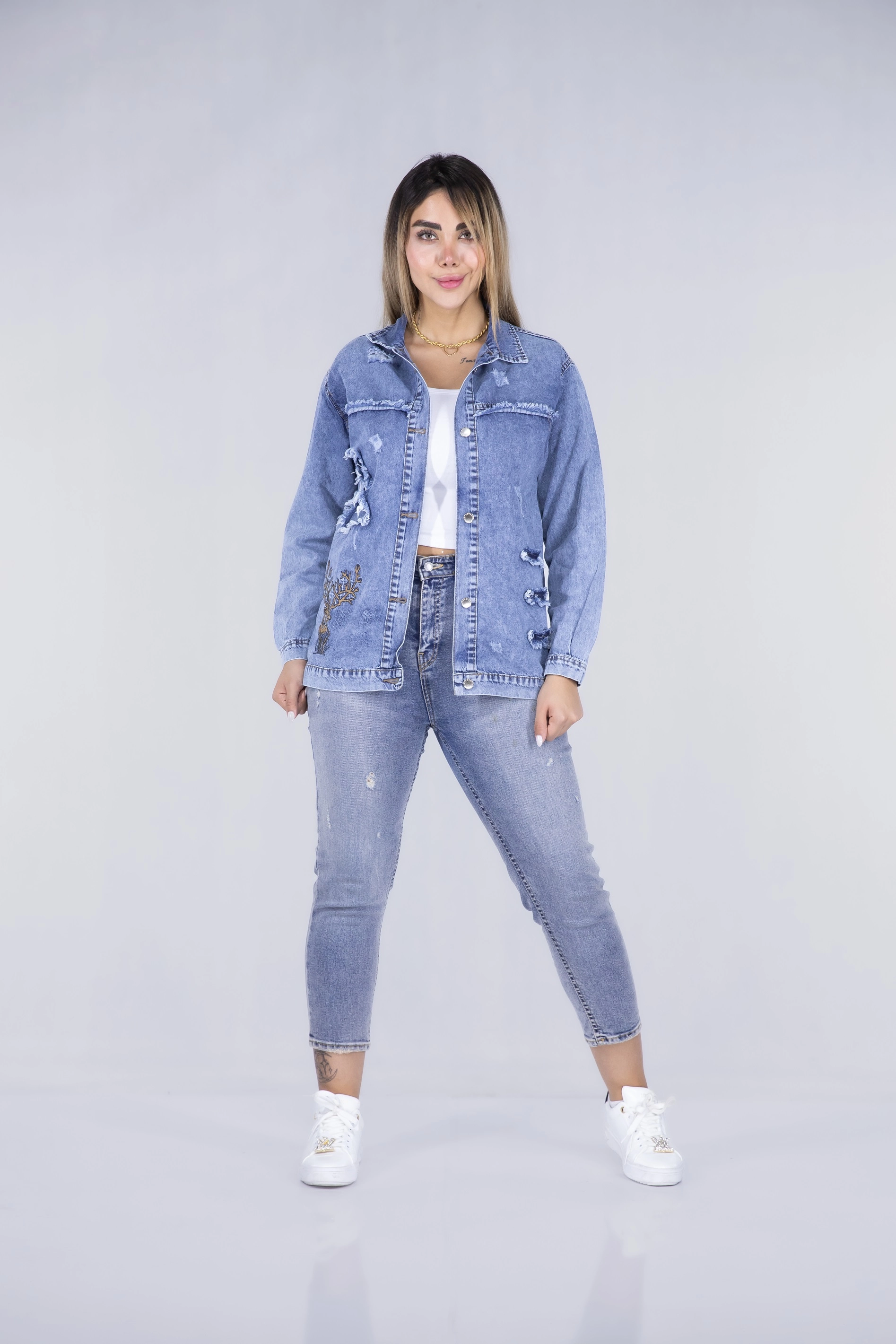 کت جین دخترانه ترک طرح گوزن برند bershka