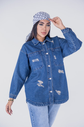 کت جین طوسی ساده زاپدار بلند